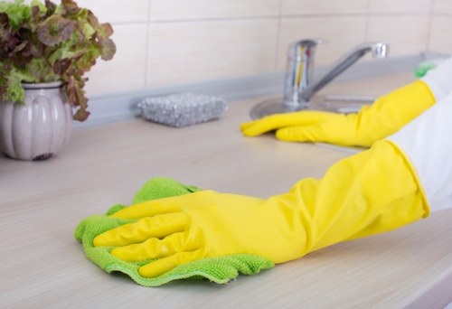 Cleaning operative discussing service scope and payment details with customer